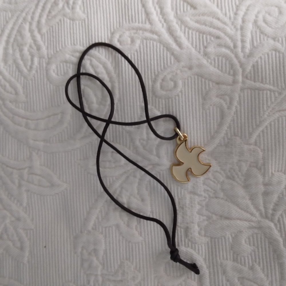 ENAMEL HOLY SPIRIT PENDANT ON  EXPRESSO COLOR CORD NEW